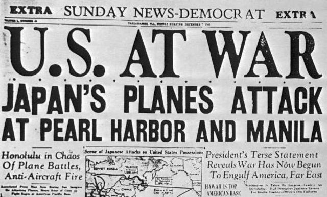U.S. declares war on Japan, enters WWII