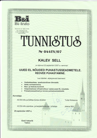 Uued Euroopa Liidu  nõuded puhastusseadmetele.Reovee puhastamine.