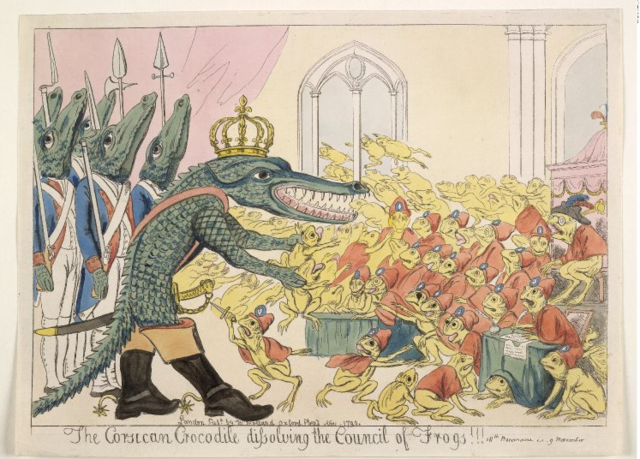 "The corsican crocodile dissolving the council of frogs." by William Holland