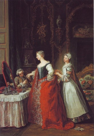 "A Lady Showing a Bracelet Miniature to Her Suitor"  by Jean-Francois Detroy (France 1734)