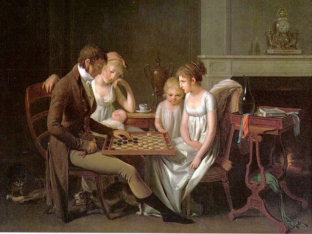 Painting of a family game of checkers by Louis-Léopold Boilly