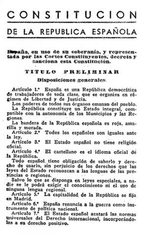 Religious Freedom: The Spanish Republic's Constitution, Spain.