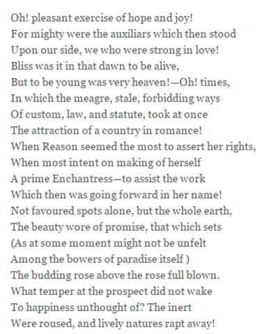 "The French Revolution as it Appeared to Enthusiasts at its Commencement" (William Wordsworth)