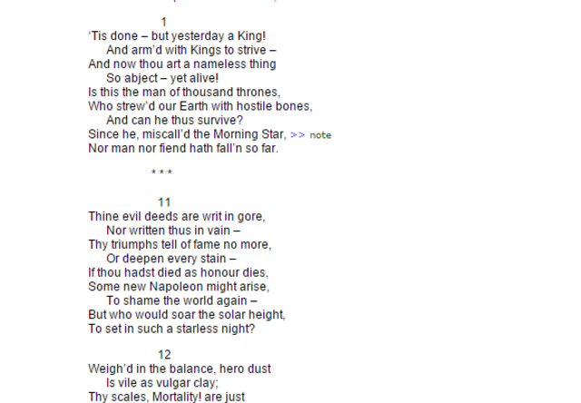 "Ode to Napoleon Buonaparte" (Lord Byron)