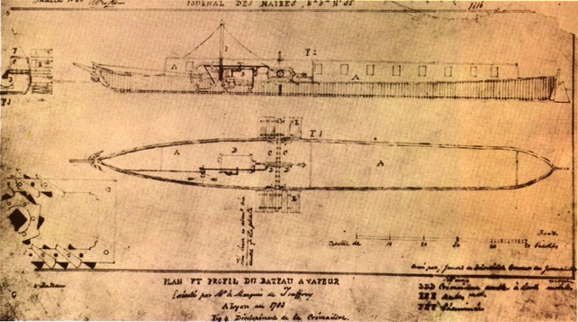 The Marquis of Jouffroy d'Abbans demonstrates the first steam-ship