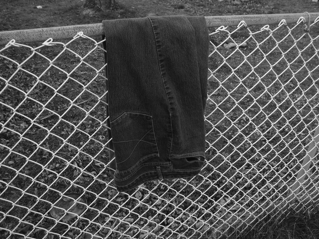 Jems pants get caught in the fence