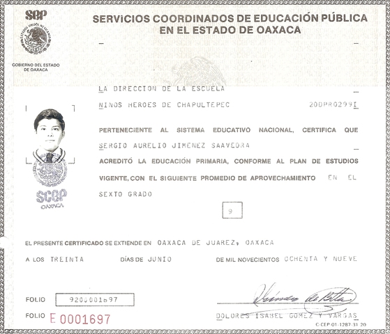 Certificado de Primaria