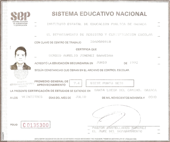 Certificado de Secundaria