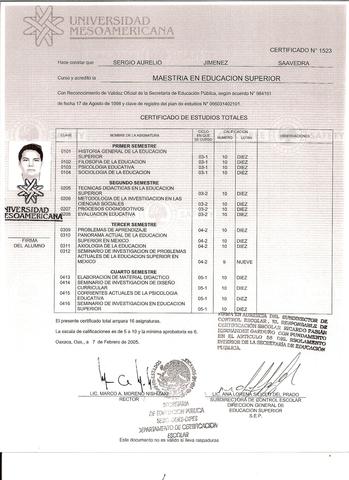 Certificado de la Maestría en Educación Superior