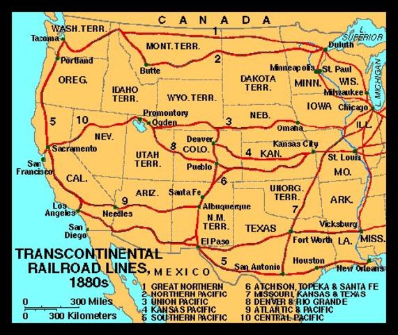 Transcontinental Railroad Map With Cities Transcontinental Railroads Timeline | Timetoast Timelines