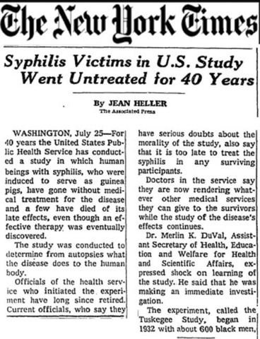 Tuskegee Syphilis Expirement Ends