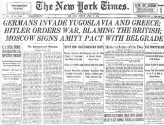 Germany invades Yugoslavia and Greece