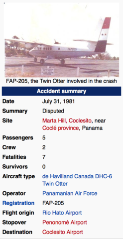 President Torrijos dør i Flyulykke