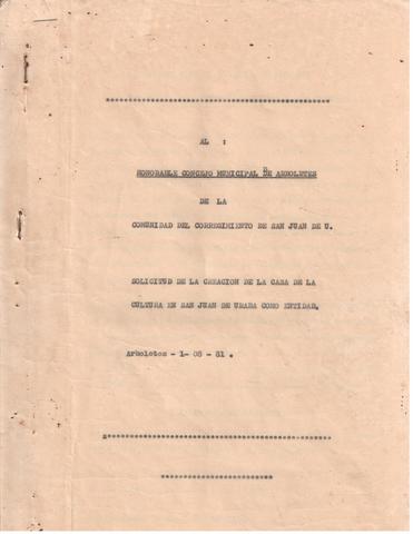 CREACIÓN DE LA CASA DE LA CULTURA