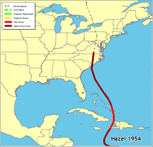 Hurricane Hazel hits the Eastern US.