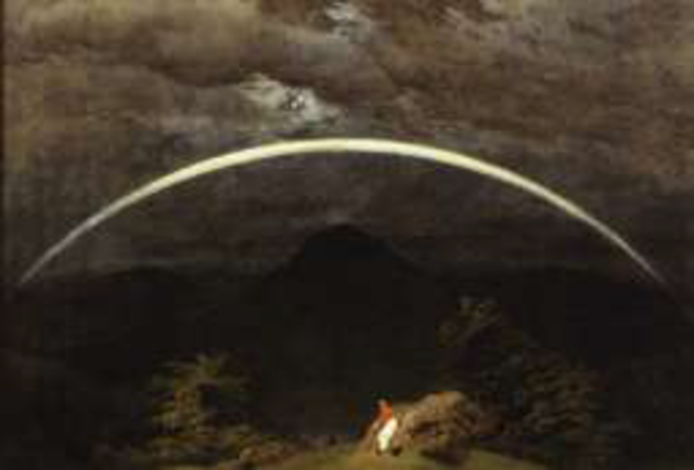 Caspar David Friedrich Arco iris en un paisaje de montañas.