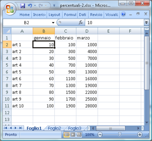 Il primo foglio di calcolo