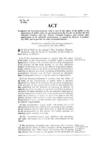Unlawful Organizations Act, 1960
