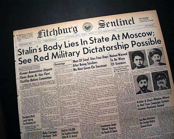 Joseph Stalin, leader of USSR, dies