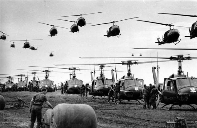 U.S helicopters land in South Vietnam
