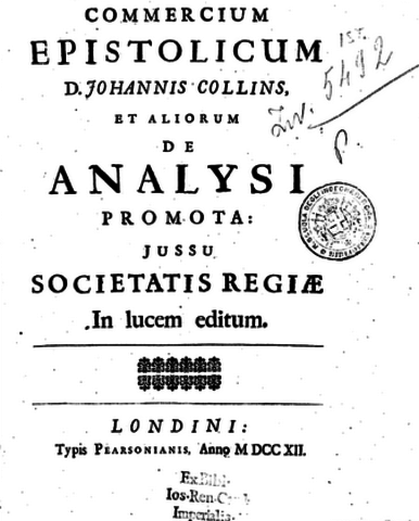 Newton Publishes “Commercium epistolicum”