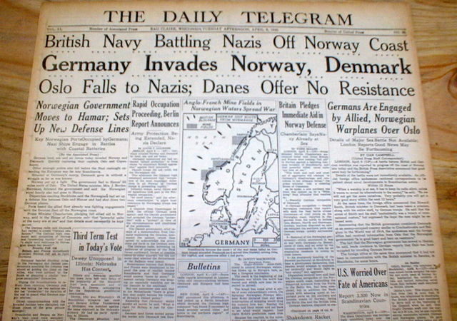 Germany invades Norway and Denmark