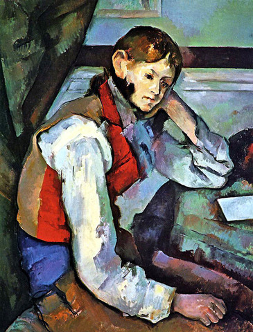Niño con chaleco rojo por Cézanne