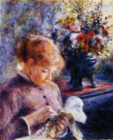 Una joven cosiendo por Pierre-Auguste Renoir