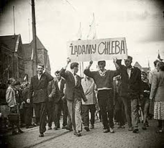 USSR sent tanks into Poznan, Poland, to suppress demonstrations by workers