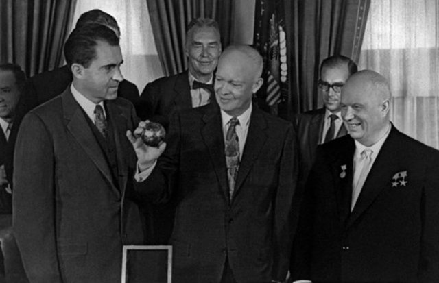 First Summit Meeting between President Dwight Eisenhower and Premier Nikita Khrushchev.