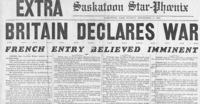 Britain and France Declare war on Germany