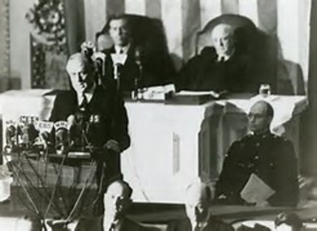 U.S. and Britain declare war on Japan.