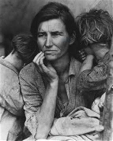 Dorothea Lange takes the Migrant Mother photo.