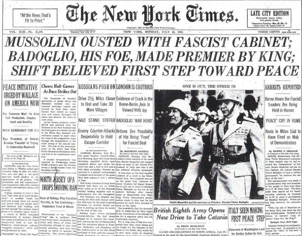 Mussolini arrested and the Italian Fascist government falls