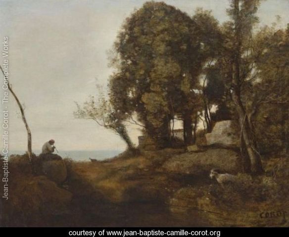 El pastor sentado en un claro sobre una roca- Óleo sobre lienzo. Jean-Baptiste-Camille Corot