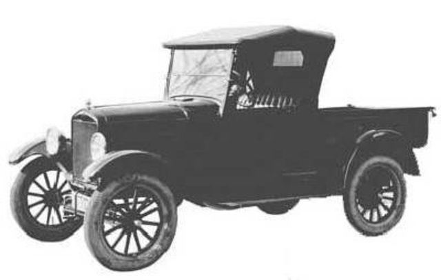 First Ford pickup also known as the Model T Runabout with a pickup body.