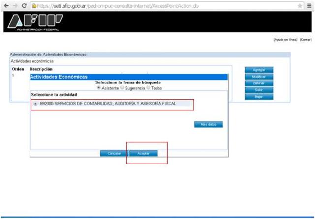 Seleccione la Actividad
