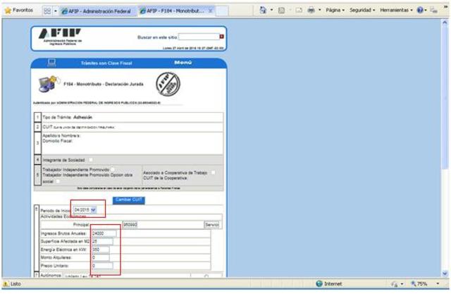 Ingresar Datos de Monotributo