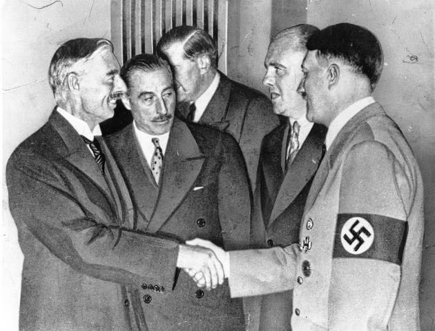 Germany, Italy, Great Britain, and France sign the Munich agreement which forces the Czechoslovak Republic to cede the Sudetenland, including the key Czechoslovak military defense positions, to Nazi Germany.