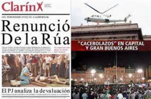 crisis  economica, política y social, cae el gobierno de la Rúa