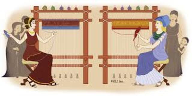 They began weaving Athena finshes before her and Arachne is so mad that she insults the gods with her weaving