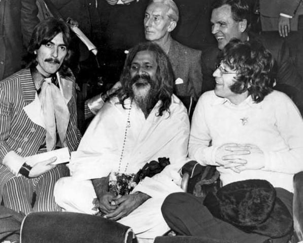 The Harrisons and Lennons leave London on their way to Rishikesh, India, for a retreat with the Maharishi.