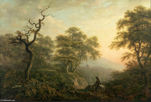 Paisaje con figura a caballo