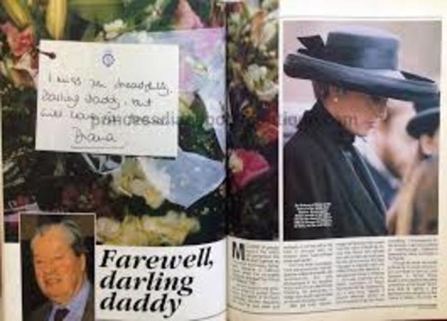 Diana’s father dies of a heart attack in a London hospital.