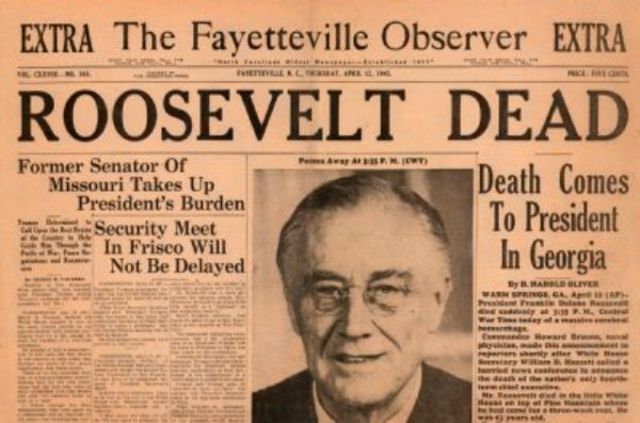 Franklin D. Roosevelt dies