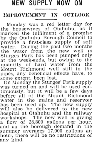 Soft water from Sturges Park introduced to phase out the hard water from Mt Richmond Domain