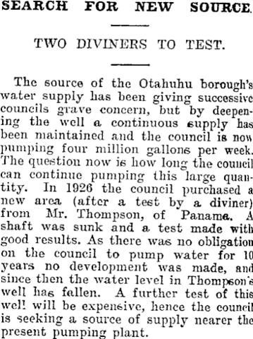 Water divining indicates that a well can be established at Mt Richmond Domain
