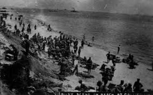 Allied troops land in Gallipoli.