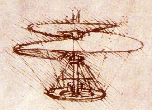 Da Vinci's "Air Screw" design drawn