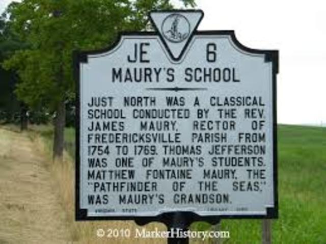 Jefferson attends the school of the Reverend James Maury